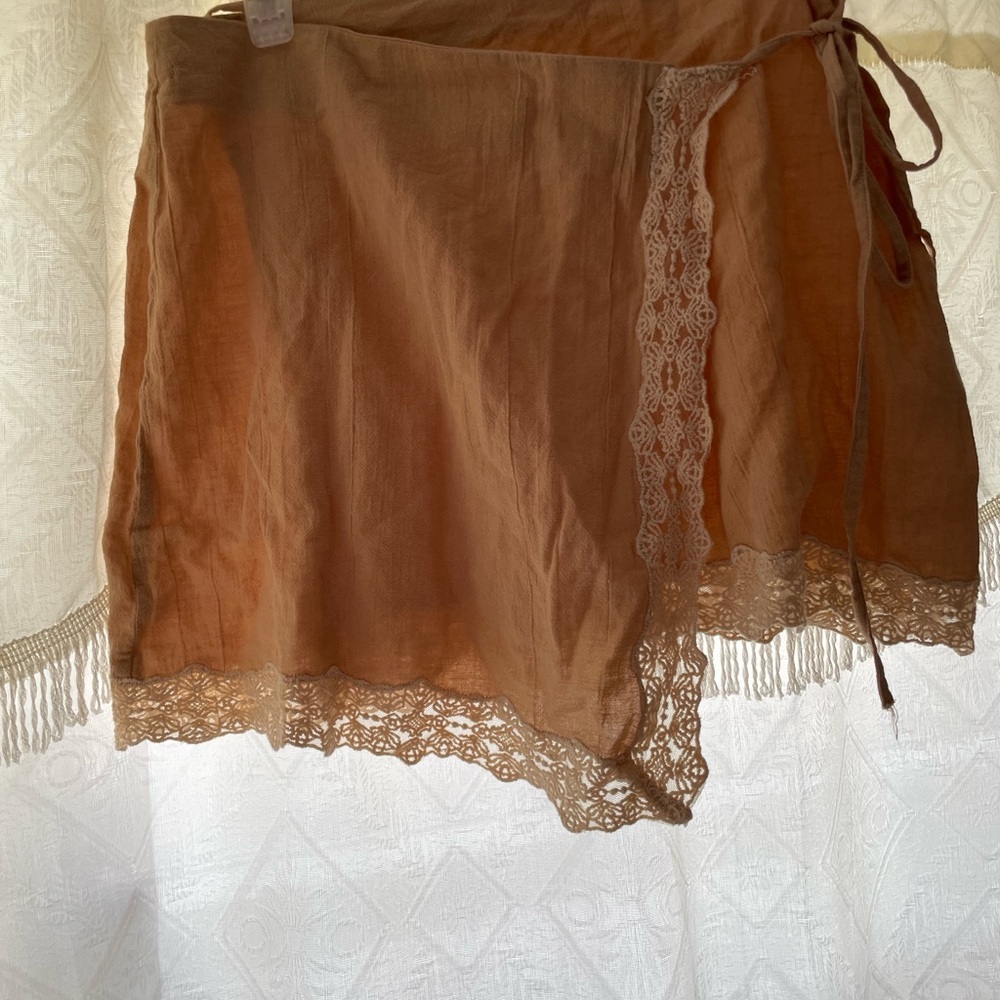 Zara Tan Wrap Skirt with Lace Trim